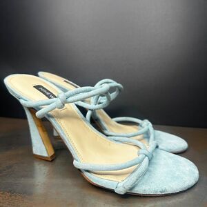 Nine West Heeled Sandals 7 Strappy Minimalist 90s Y2K Dressy Suede Blue Kims2